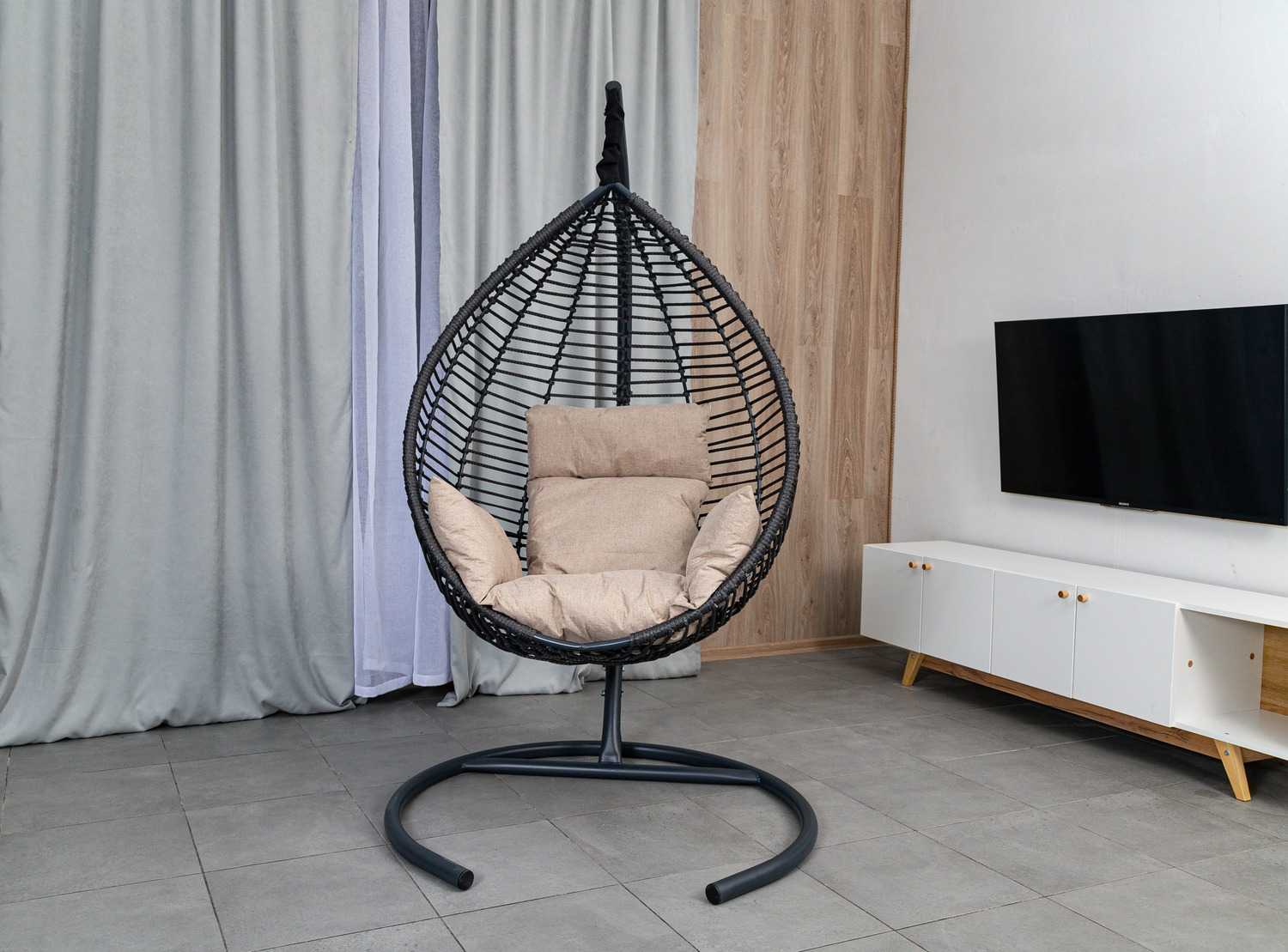 Подвесное кресло-кокон OSTIN шнур темно-серый + каркас 3