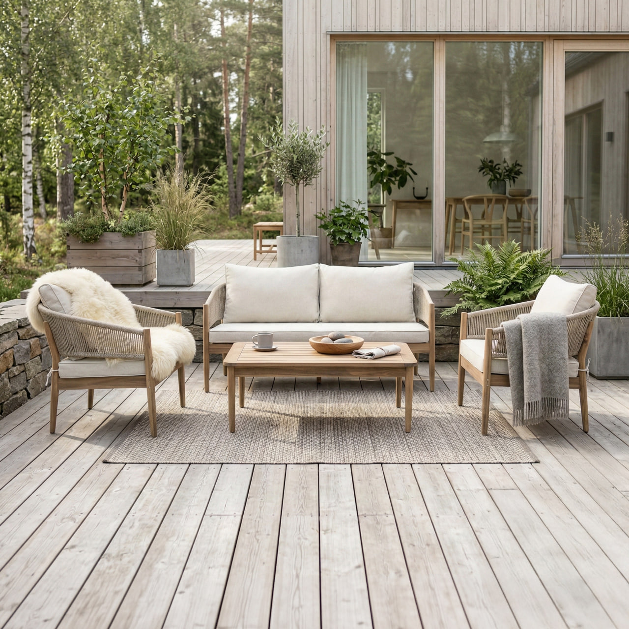 Набор мебели Эрика 2 уп.(стол+2кресла, диван, акация, подушки бежевые) 3