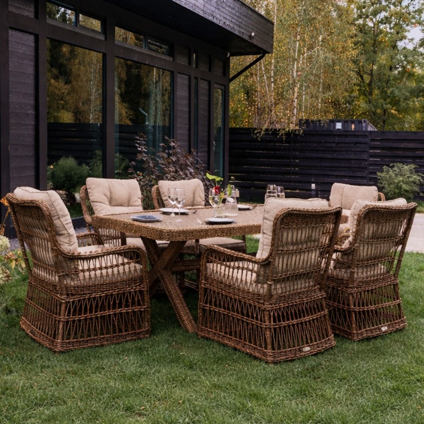 Обеденный комплект ISABELLA из искусственного ротанга коричневый 1