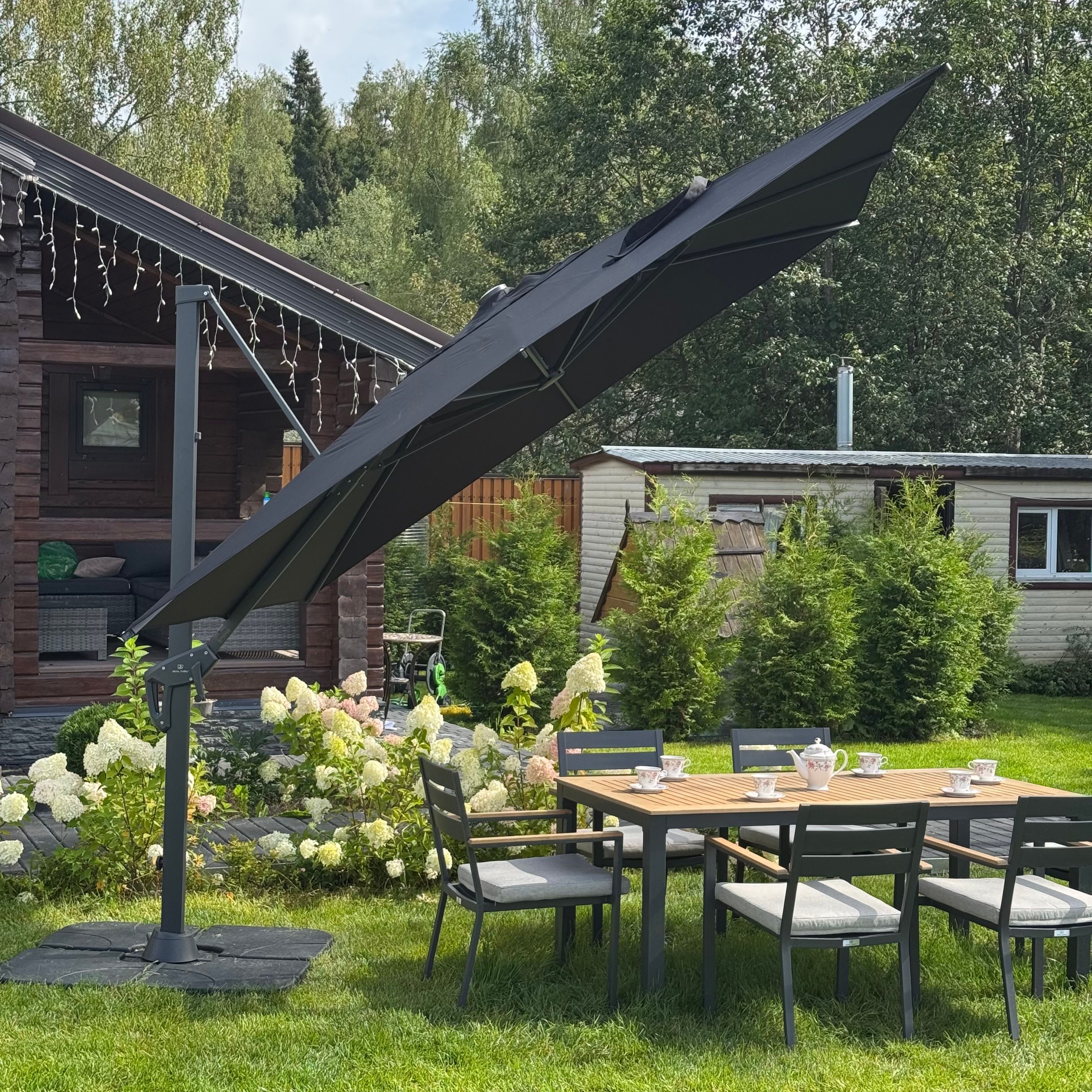 Уличный зонт SKY квадратный в комплекте с базой чёрный 5