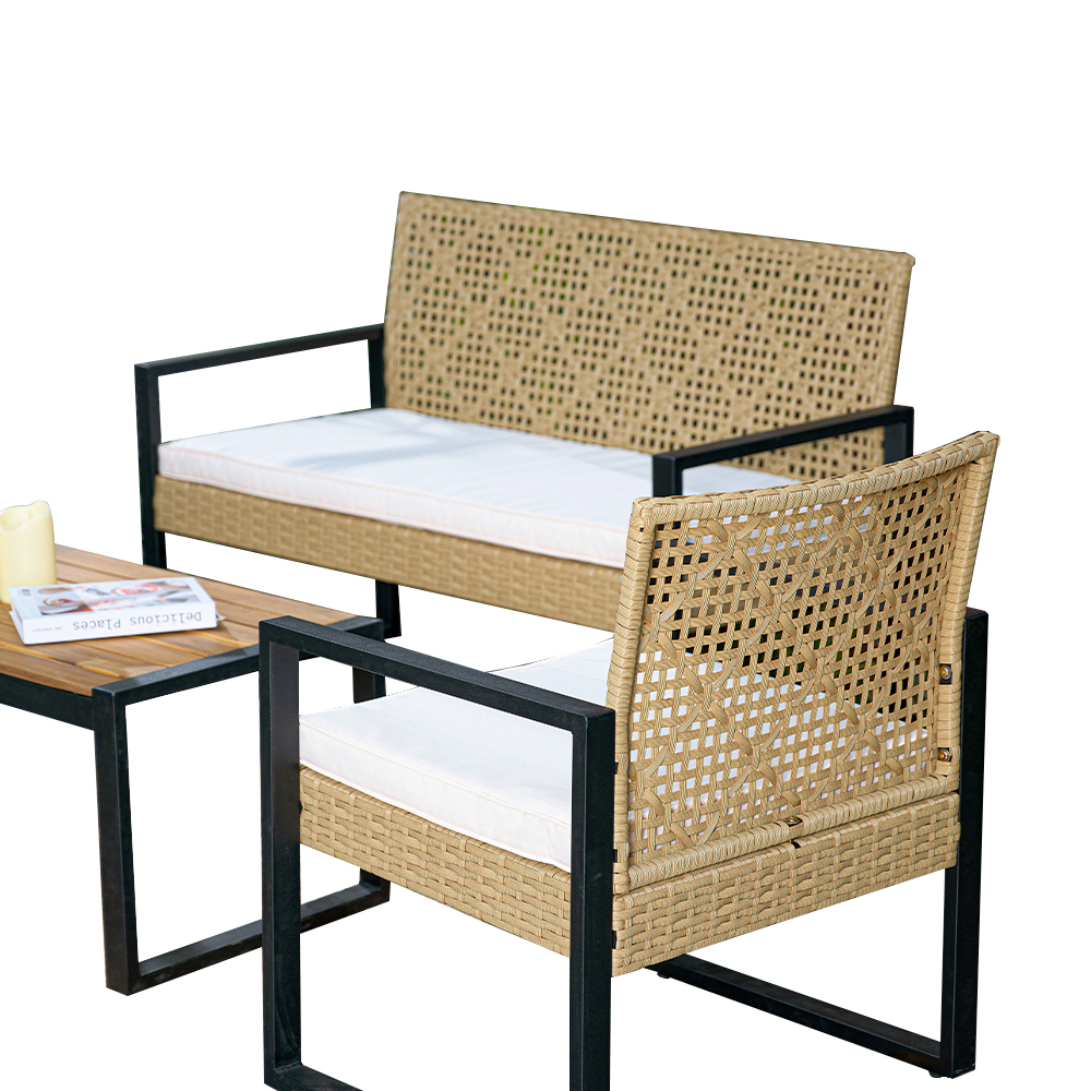 Набор мебели Дэйзи 1 уп. (стол + 2кресла + диван ротанг бежевый, подушки бежевые) 4