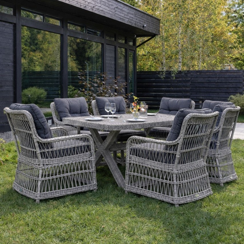 Обеденный комплект ISABELLA из искусственного ротанга серый 1