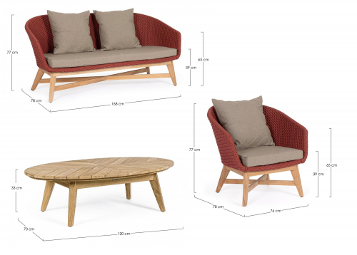 Комплект деревянной плетеной мебели Coachella алый 2