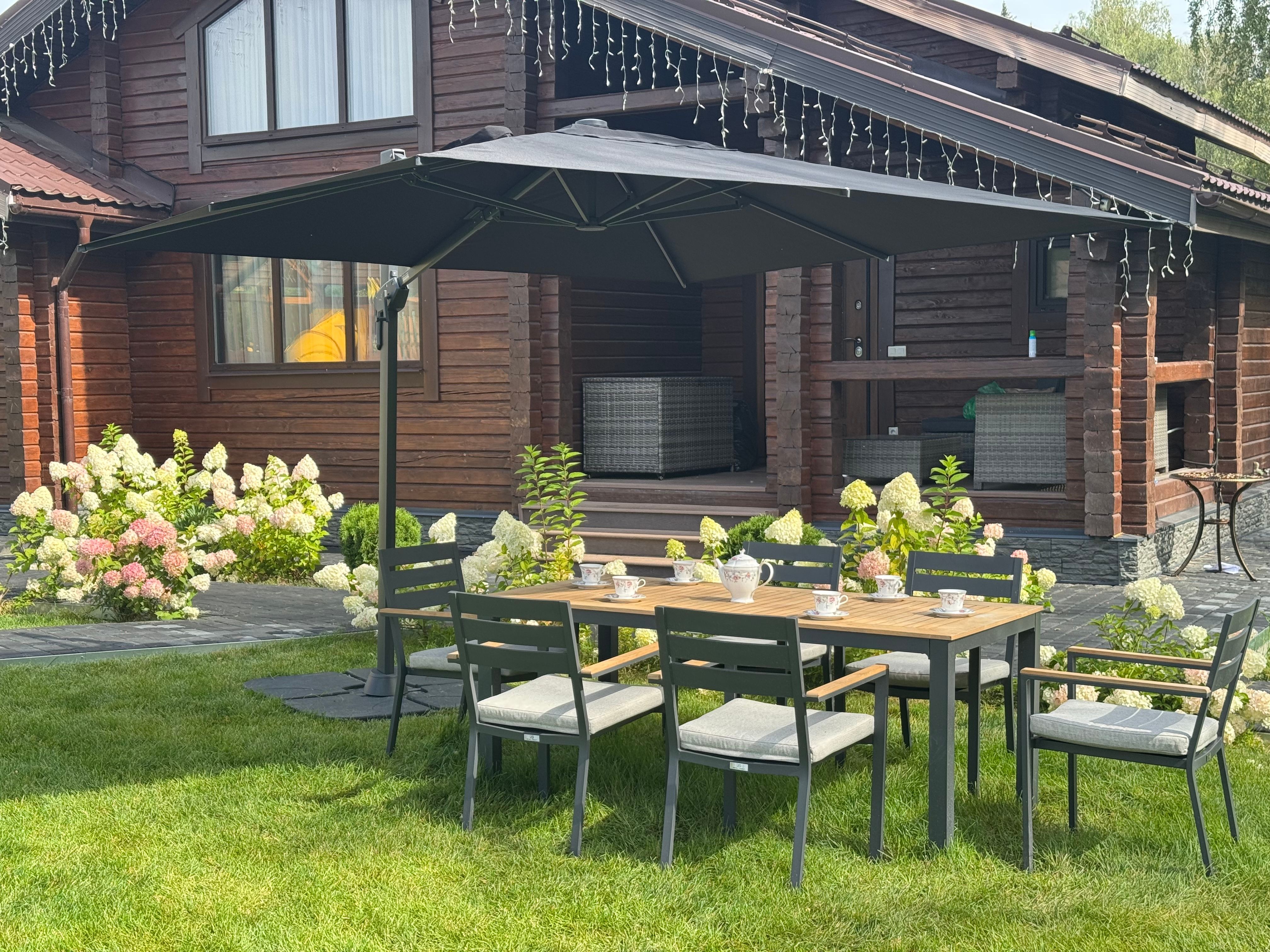 Уличный зонт SKY квадратный в комплекте с базой чёрный 2