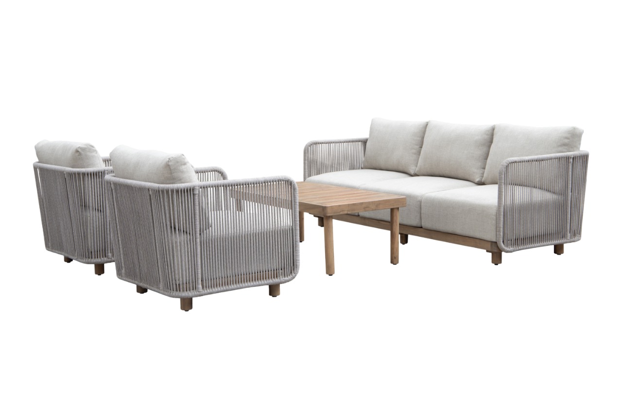 Набор мебели Берта 2 уп.(стол+2 кресла, диван, серый, подушки бежевые) 2