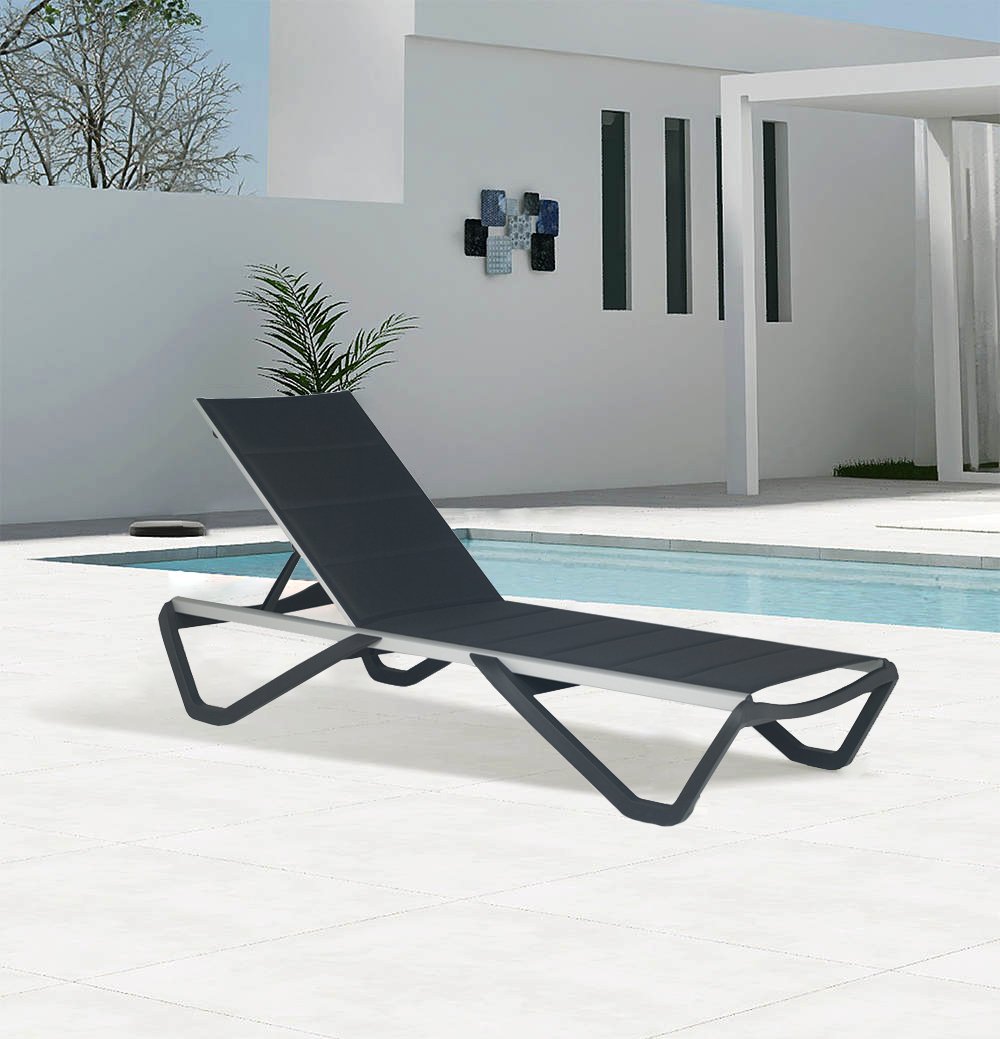 Шезлонг-лежак металлический Wave Pad антрацит 3