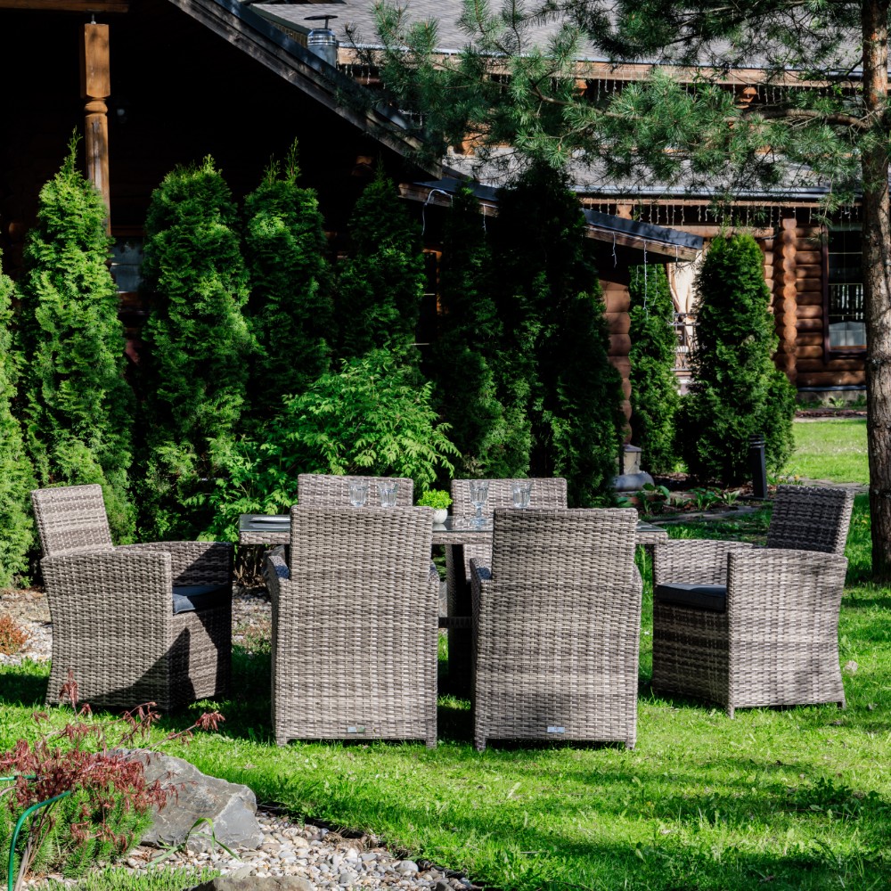 Обеденный комплект FIONA из плетеного искусственного ротанга цвет светло серый 2