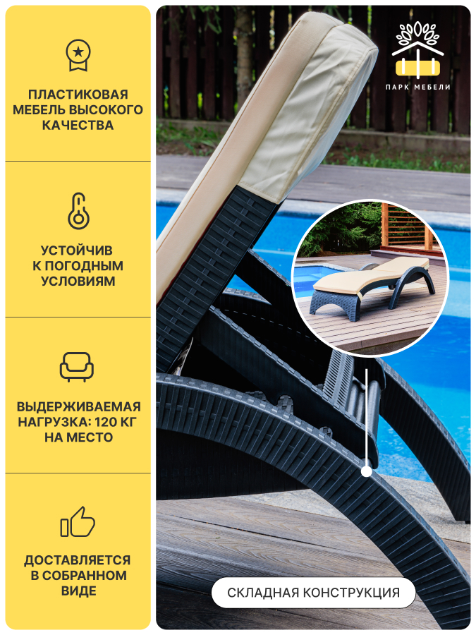Пластиковый шезлонг Royal Family MARK антрацит (с матрасом) 4