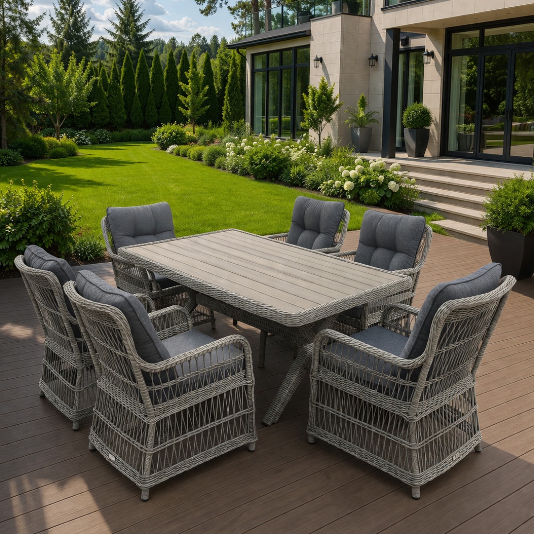 Обеденный комплект ISABELLA из искусственного ротанга серый 1