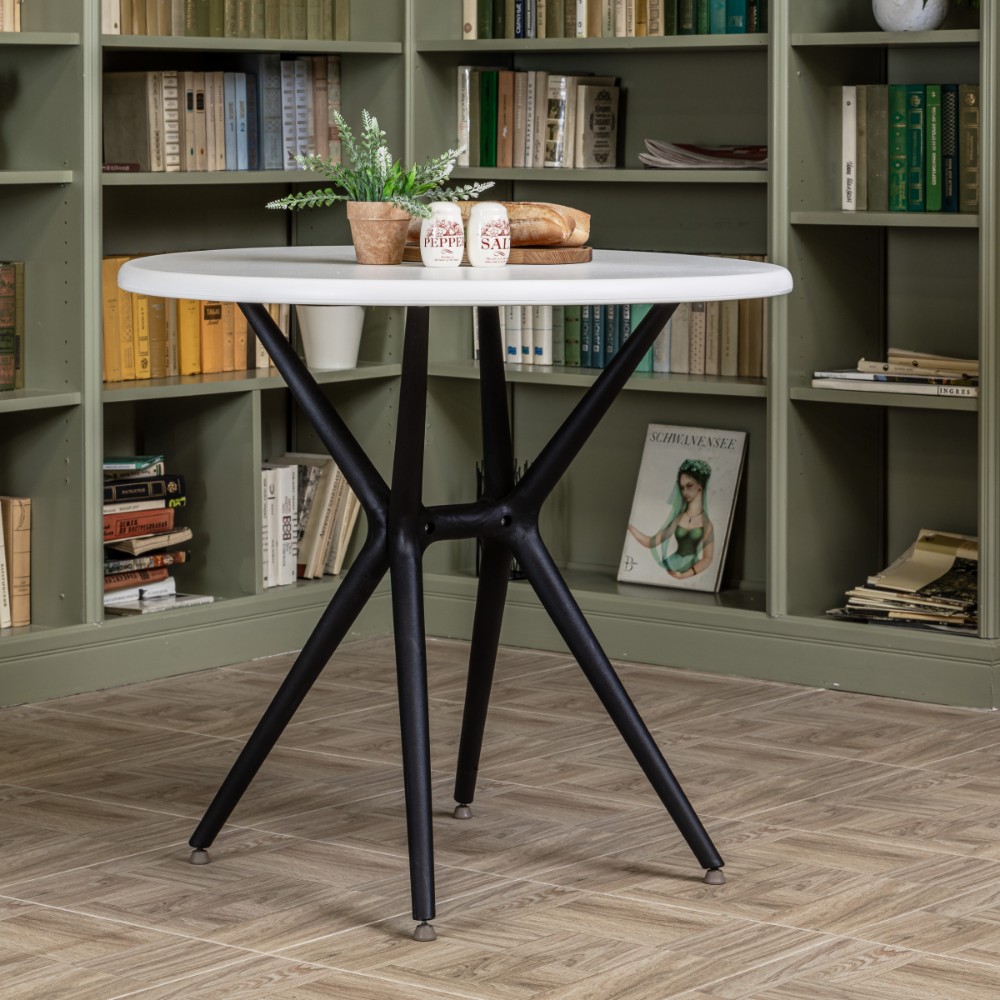 Стол из пластика круглый Royal Family TOM для сада цвет белый/черный 2