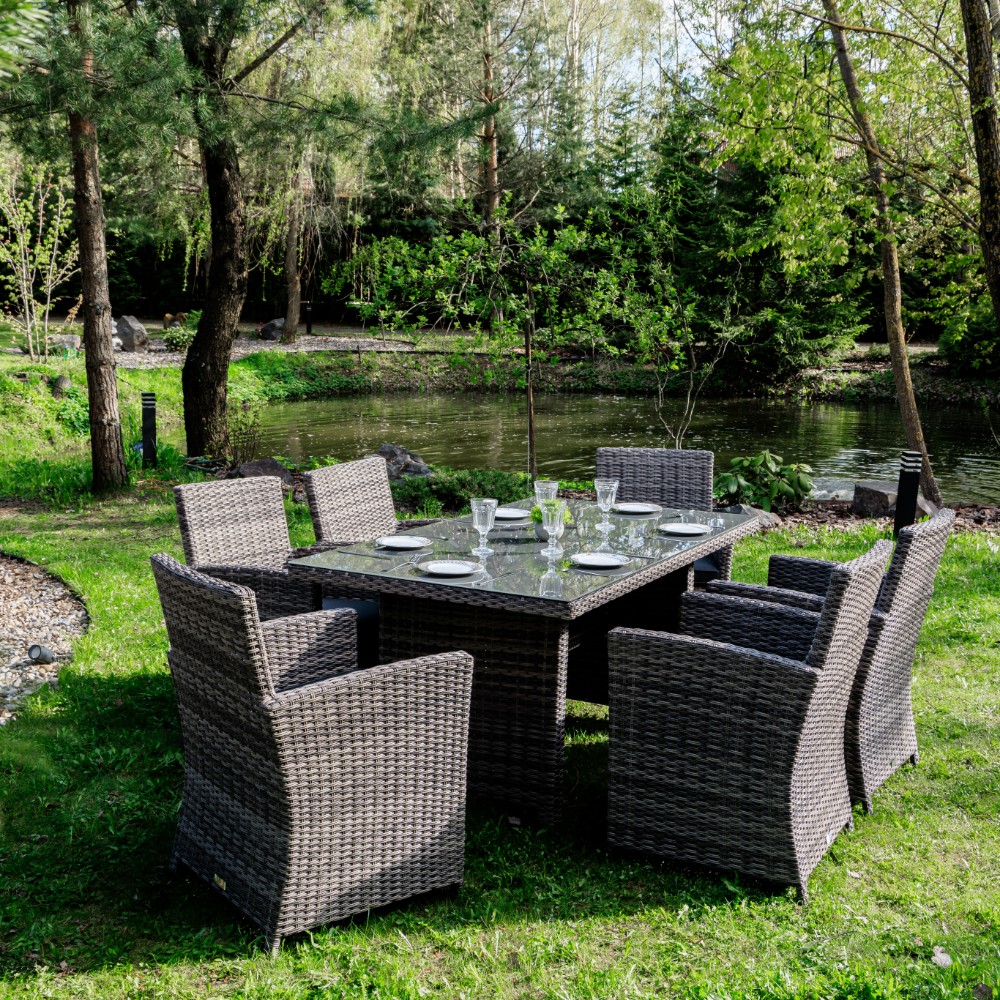 Обеденный комплект FIONA из плетеного искусственного ротанга цвет светло серый 3