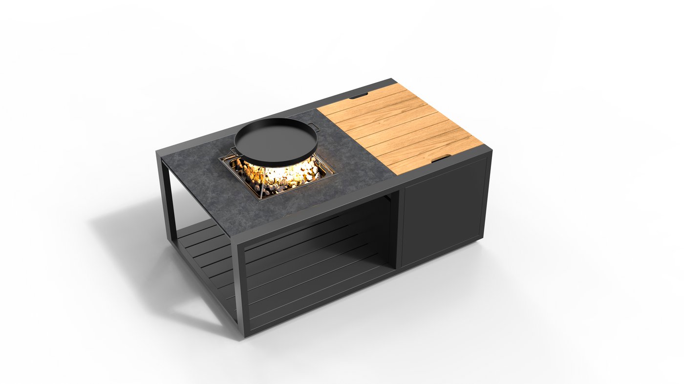 Orebro, стол каминный антрацит/натуральный, алюминий/спеченный камень/тик 4