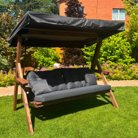 Садовые деревянные качели Royal Family LYON трёхместные (серые подушки) NEW