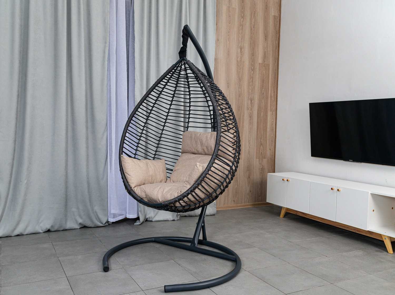 Подвесное кресло-кокон OSTIN шнур темно-серый + каркас 4