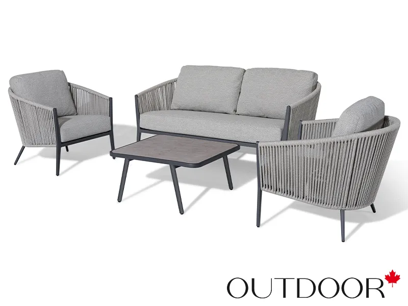 Комплект мебели из роупа OUTDOOR Аликанте (2-местный диван, 2 кресла, кофейный стол), серый микс 2