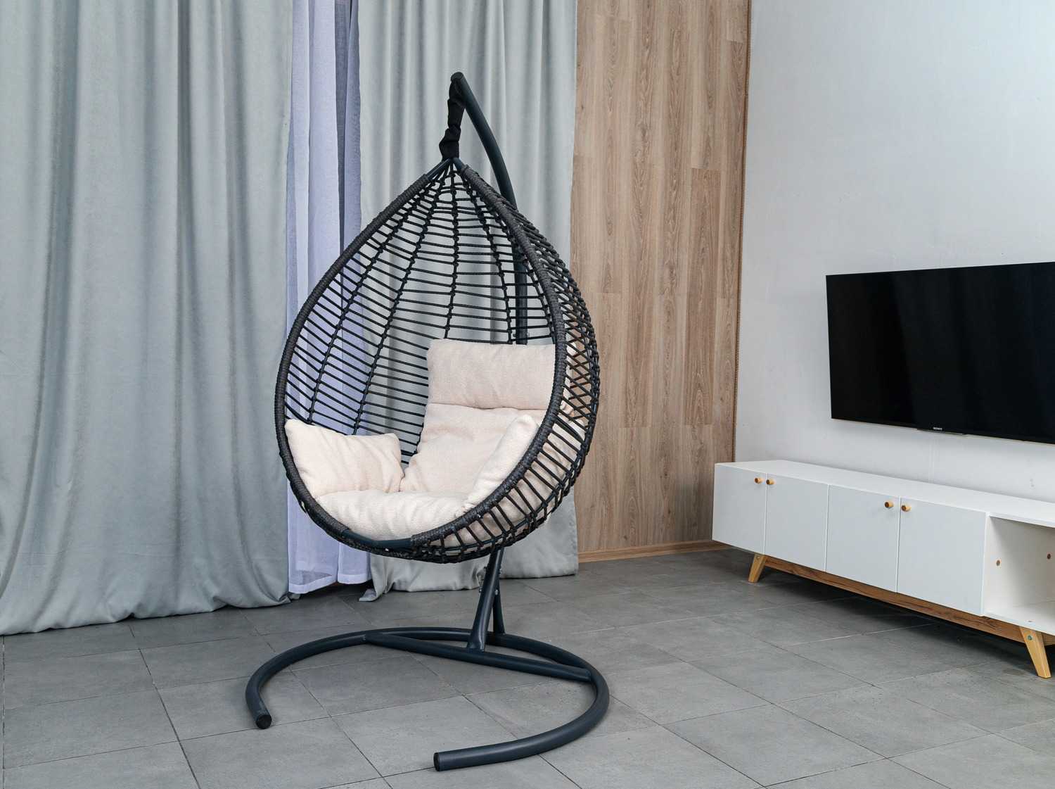 Подвесное кресло-кокон OSTIN шнур темно-серый + каркас 1