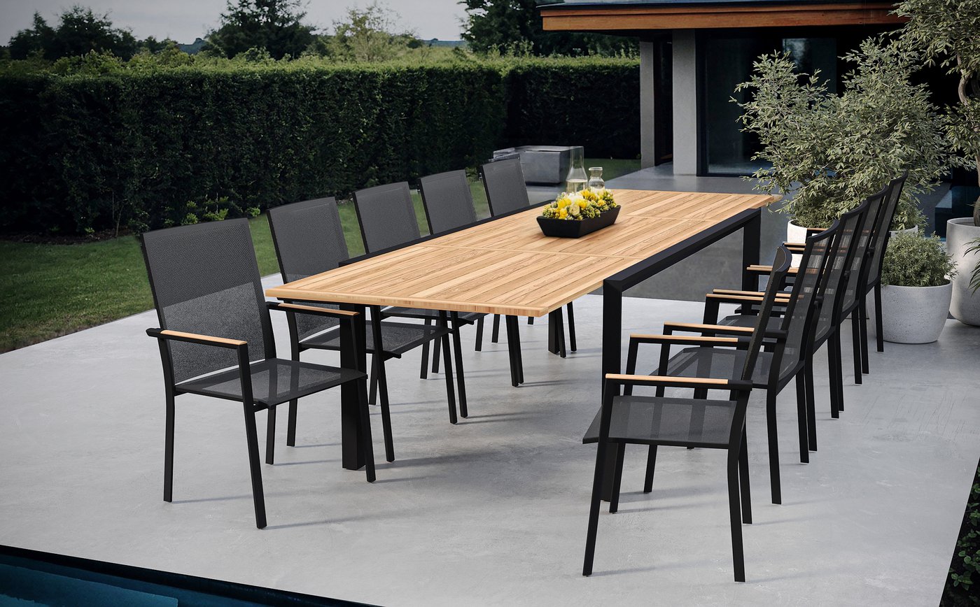 Nora-Andy 10N, комплект обеденной мебели антрацит/натуральный, алюминий/тик 1