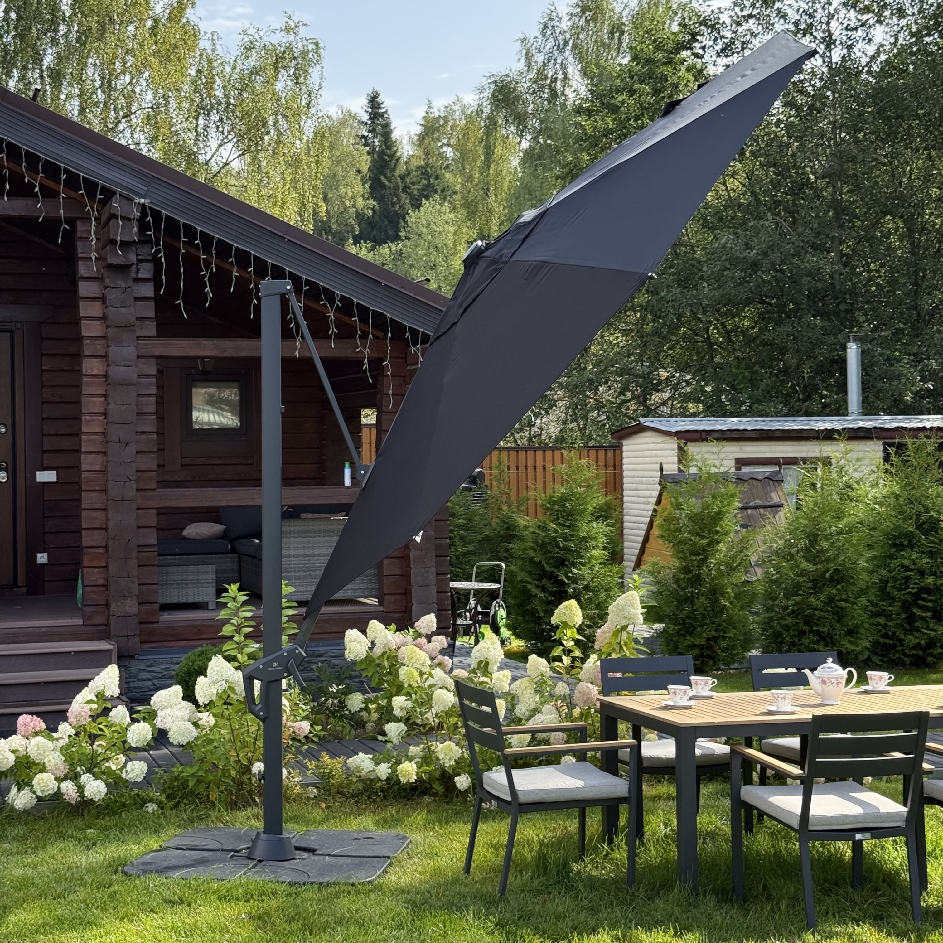 Уличный зонт SKY круглый в комплекте с базой черный 4