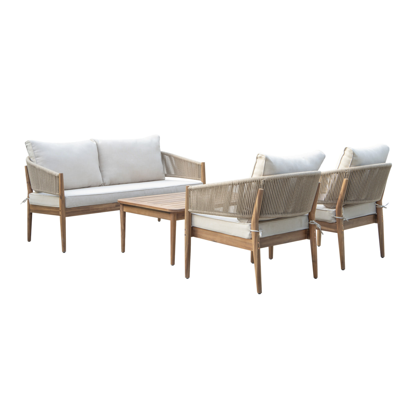 Набор мебели Эрика 2 уп.(стол+2кресла, диван, акация, подушки бежевые) 2