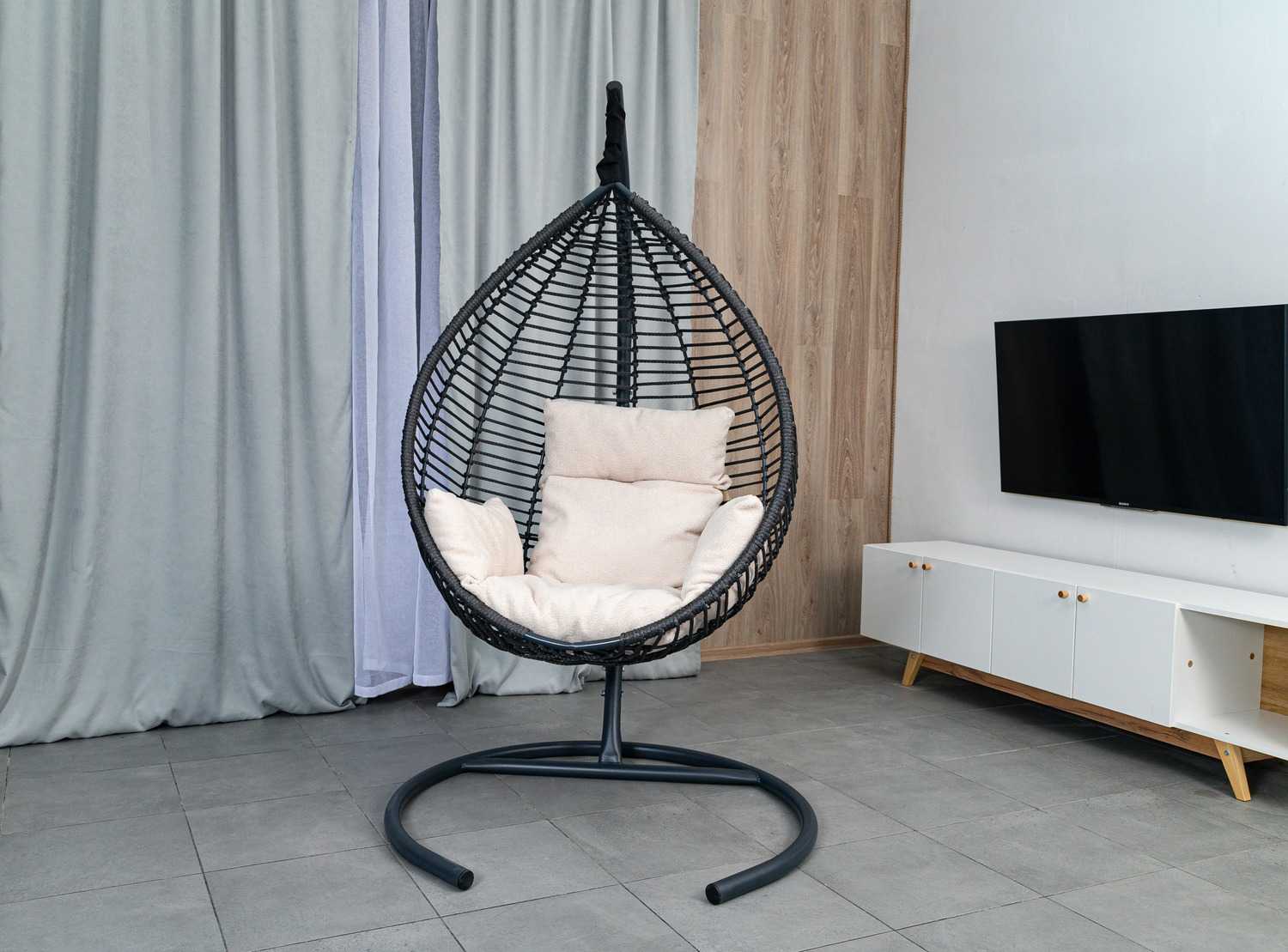 Подвесное кресло-кокон OSTIN шнур темно-серый + каркас 2