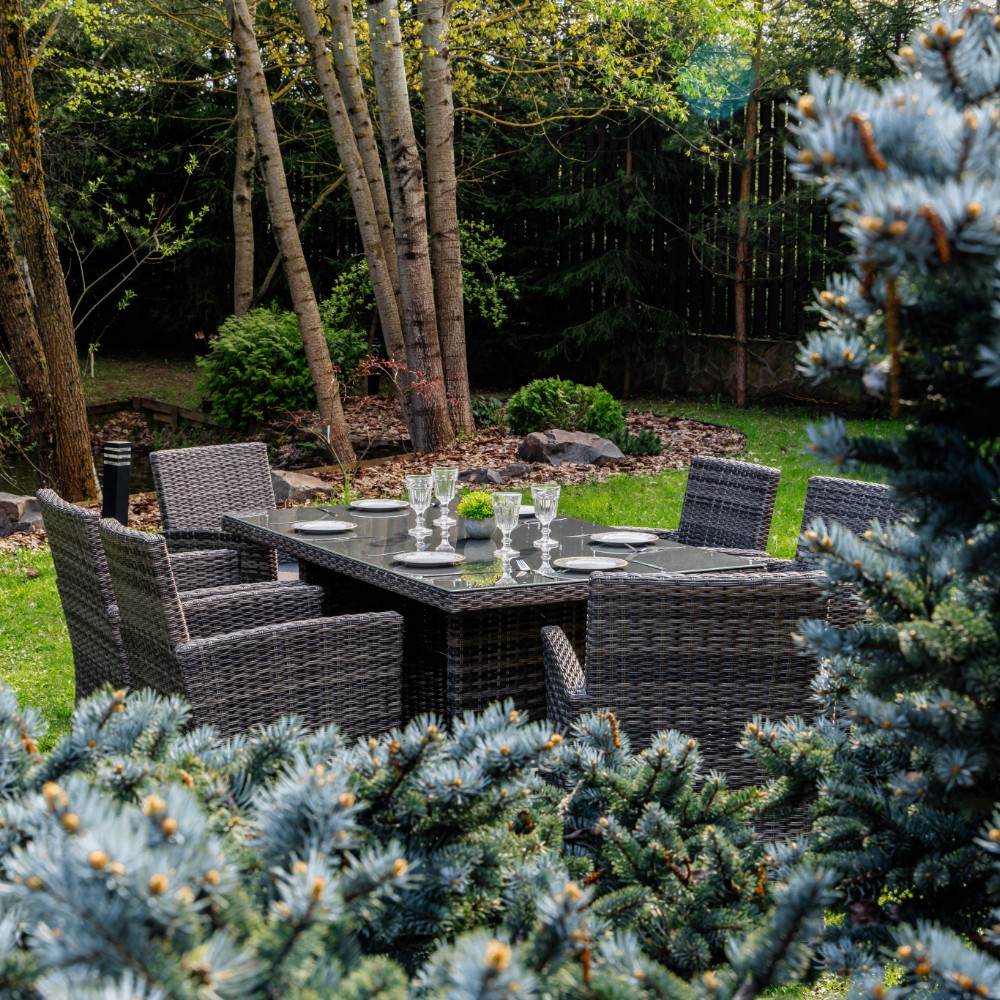 Обеденный комплект FIONA из плетеного искусственного ротанга цвет светло серый 4