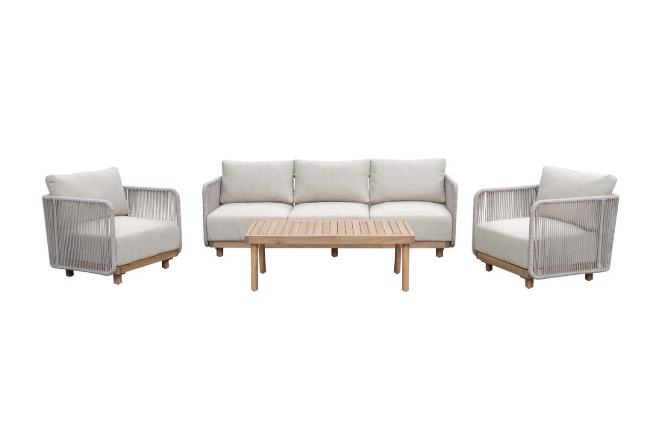 Набор мебели Берта 2 уп.(стол+2 кресла, диван, серый, подушки бежевые) 1