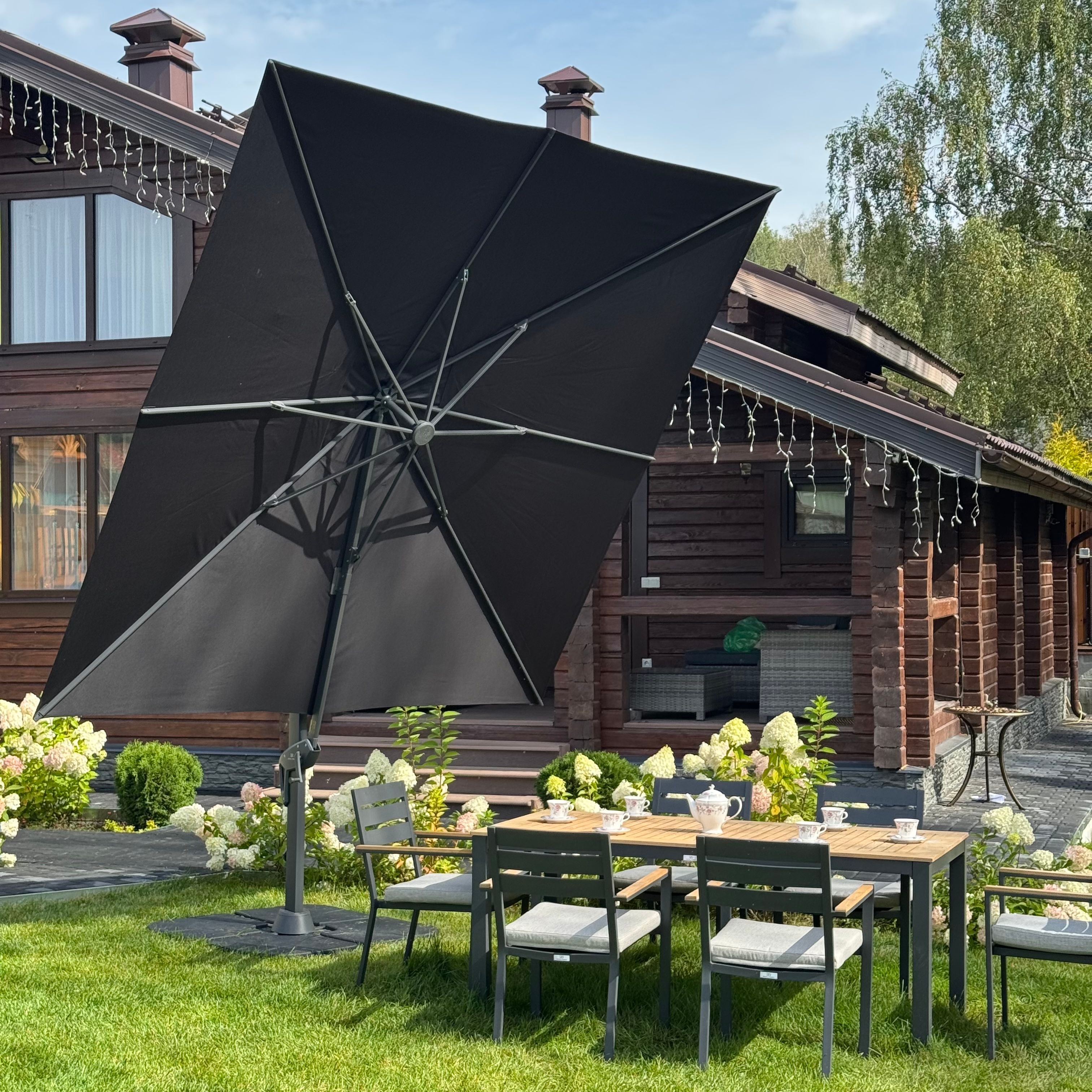 Уличный зонт SKY квадратный в комплекте с базой чёрный 6