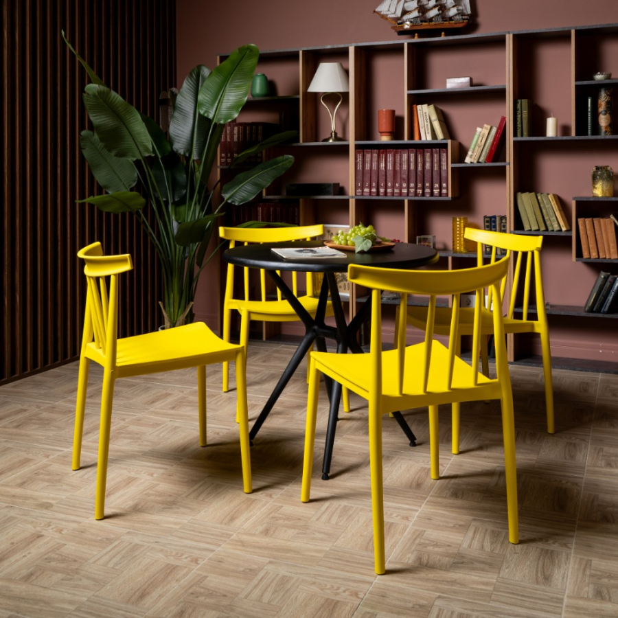 Комплект стол TOM (Черный) + 4 стула KAI (Желтый)