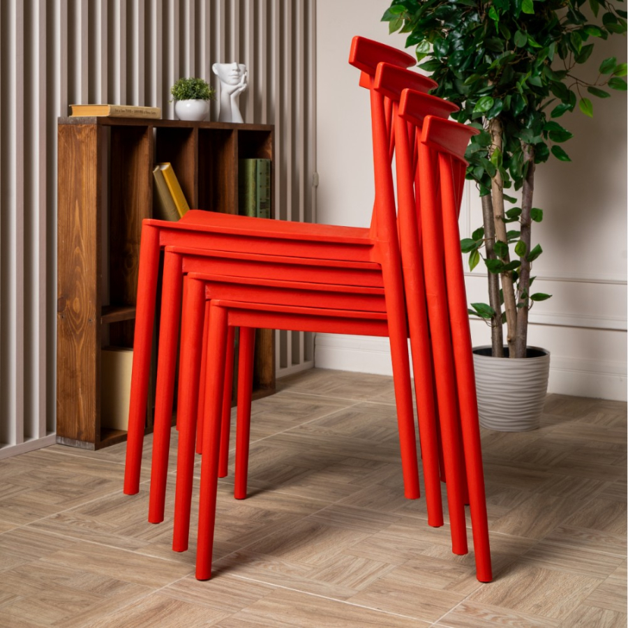 Комплект стол TOM (серый) + 4 стула KAI (красный)