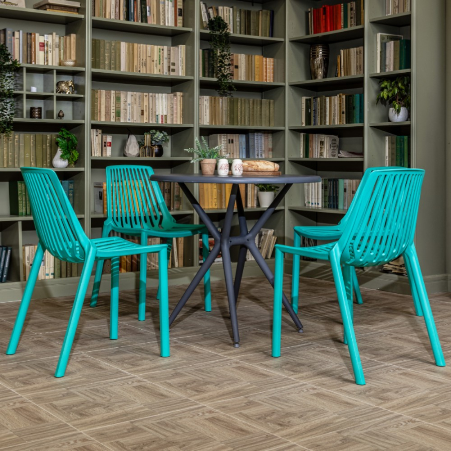 Комплект стол TOM (серый) + 4 стула NICO (тиффани)