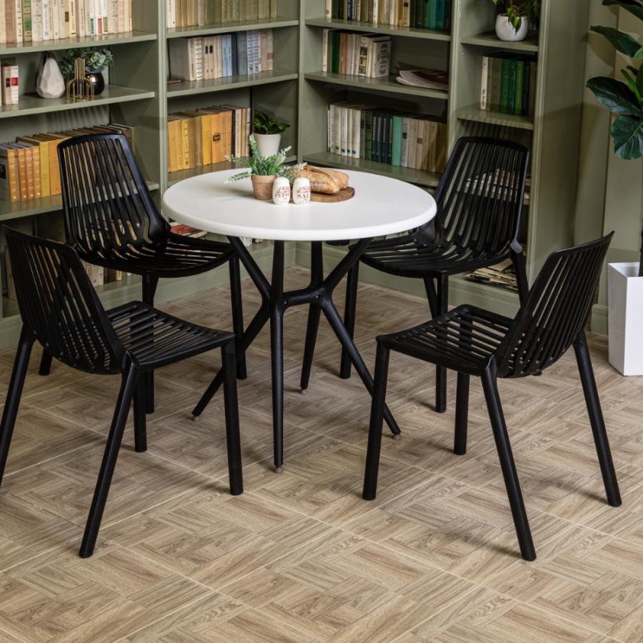 Комплект стол TOM (белый/черный) + 4 стула NICO (черный)