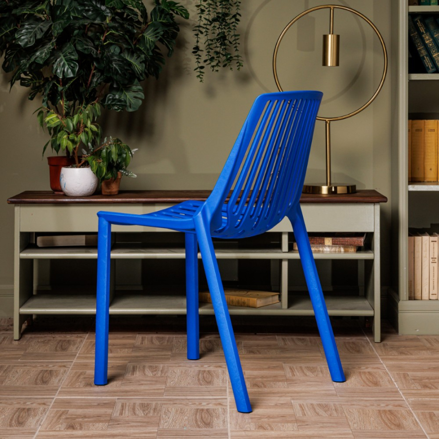 Комплект стол TOM (серый) + 4 стула NICO (синий)