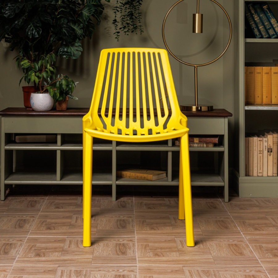 Комплект стол TOM (cерый) + 4 стула NICO (желтый)