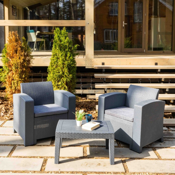 Лаунж зона на 2 персоны Royal Family LANA LUX XS кресла и стол, цвет графит из пластика