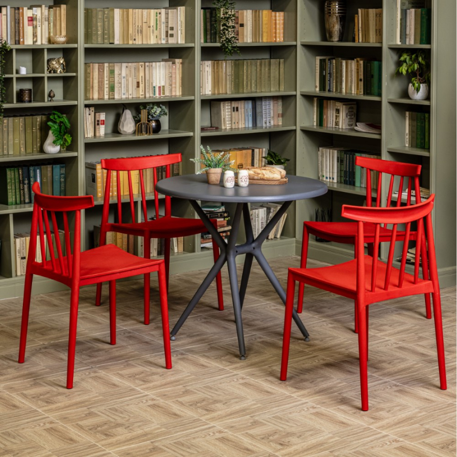 Комплект стол TOM (серый) + 4 стула KAI (красный)