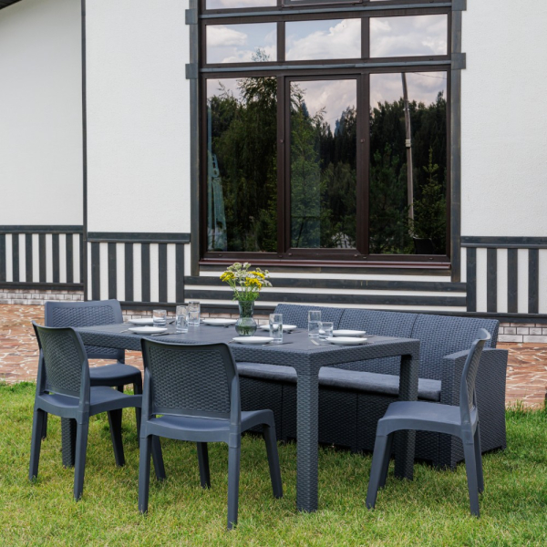 Обеденный комплект Royal Family JULY XL со столом, стульями и диваном, цвет графит