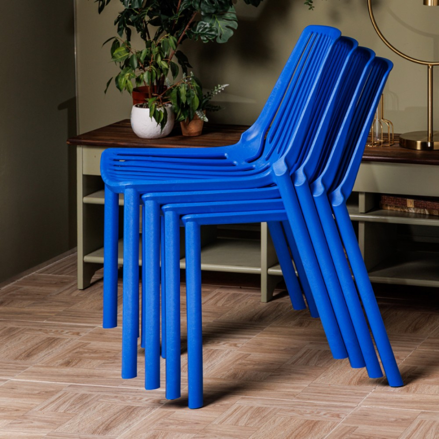 Комплект стол TOM (серый) + 4 стула NICO (синий)