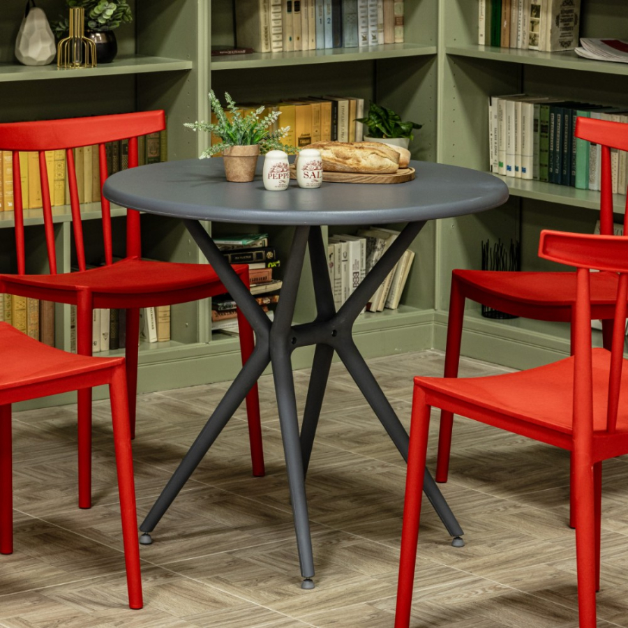Комплект стол TOM (серый) + 4 стула KAI (красный)