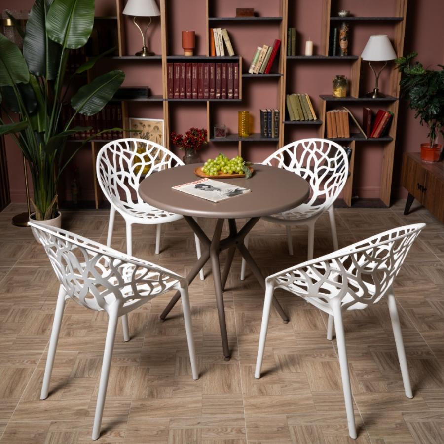 Комплект стол TOM (капучино) + 4 стула ARIA (белый)