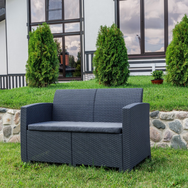 Двухместный диван пластиковый Royal Family LANA темно серый (графит)