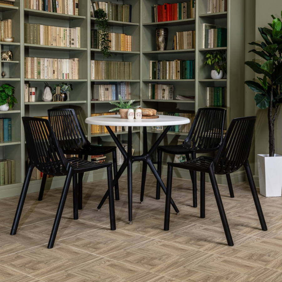 Комплект стол TOM (белый/черный) + 4 стула NICO (черный)