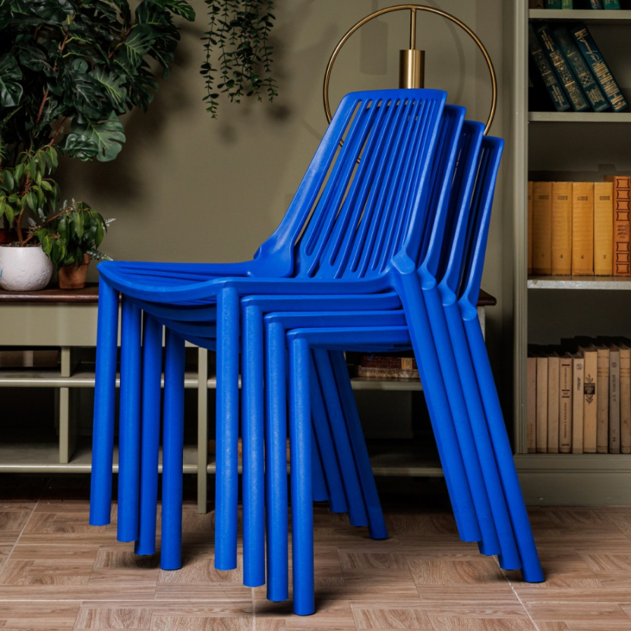 Комплект стол TOM (серый) + 4 стула NICO (синий)