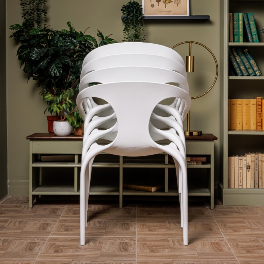 Комплект стол TOM (белый/черный) + 4 стула MAY (белый)