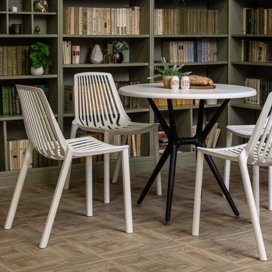 Комплект стол TOM (белый/черный) + 4 стула NICO (белый)