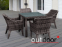 Комплект мебели из ротанга OUTDOOR Фиджи (стол, 4 стула), узкое плетение, коричневый