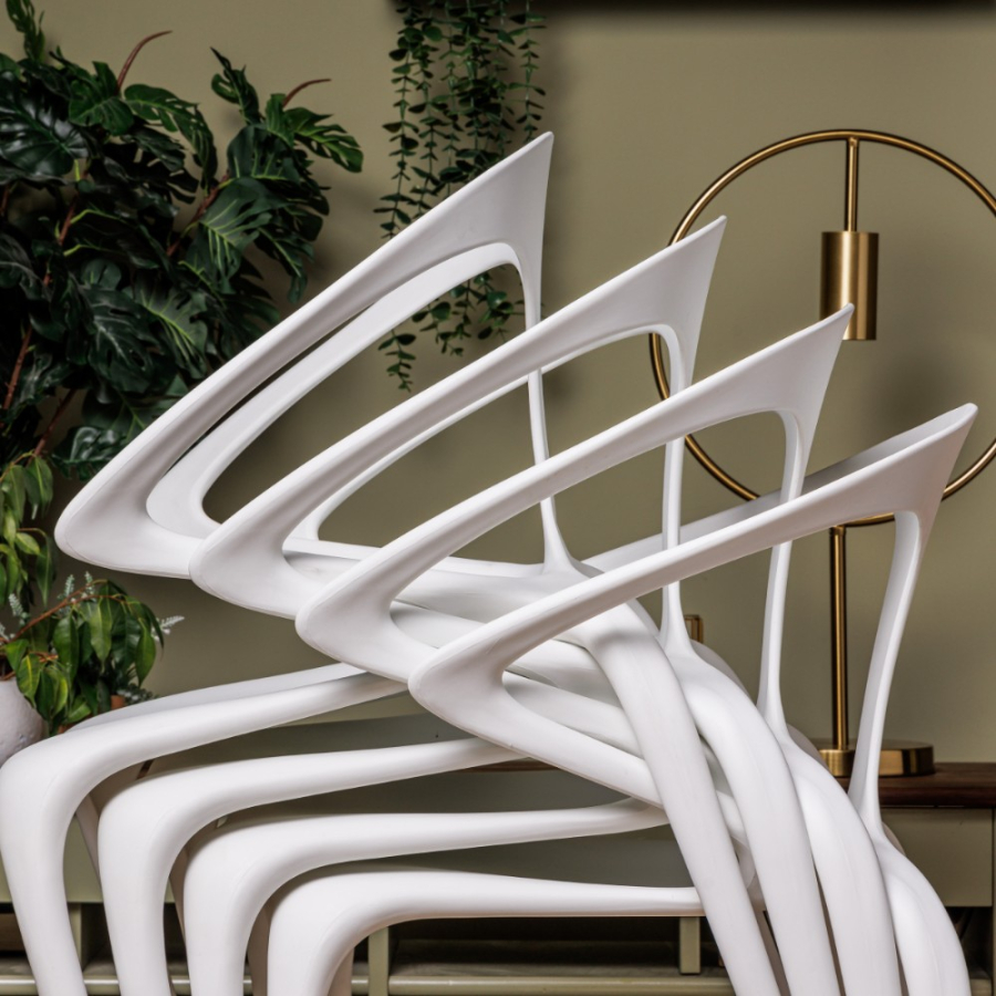 Комплект стол TOM (белый/черный) + 4 стула MAY (белый)