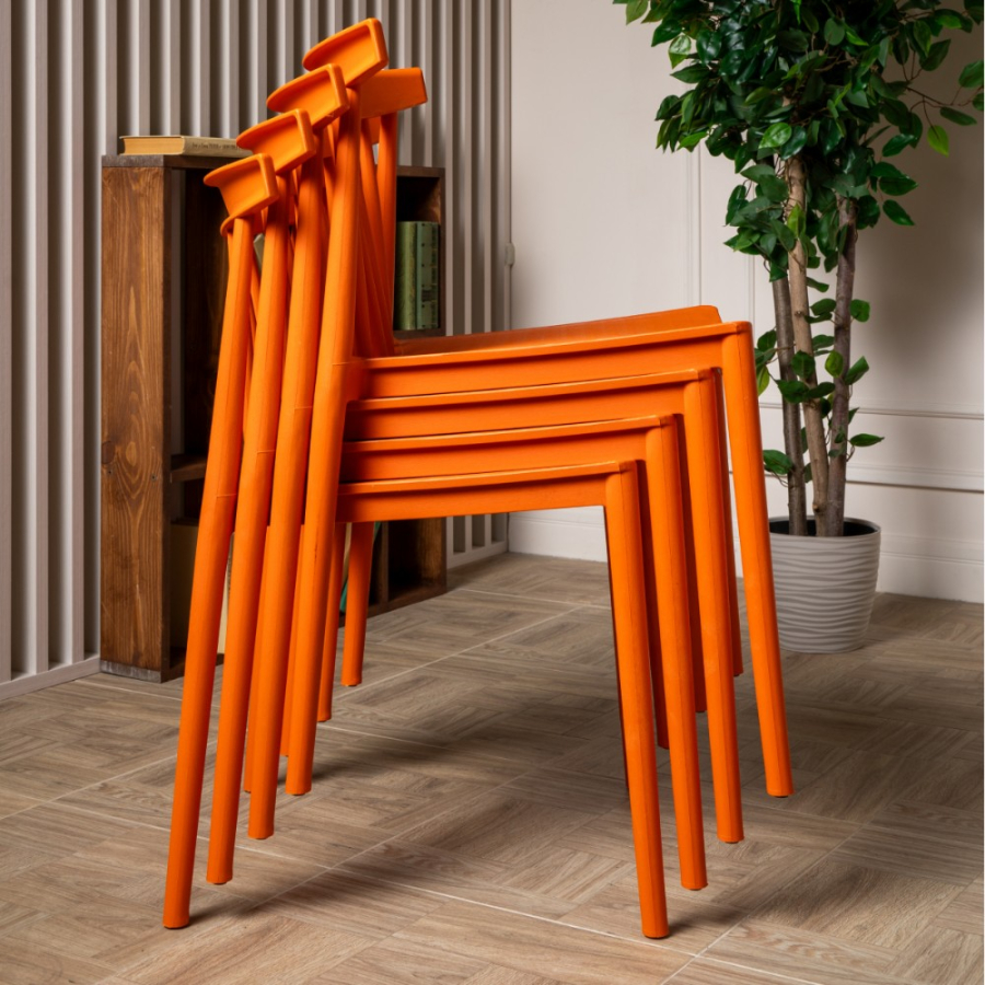 Комплект стол TOM (черный) + 4 стула KAI (оранжевый)