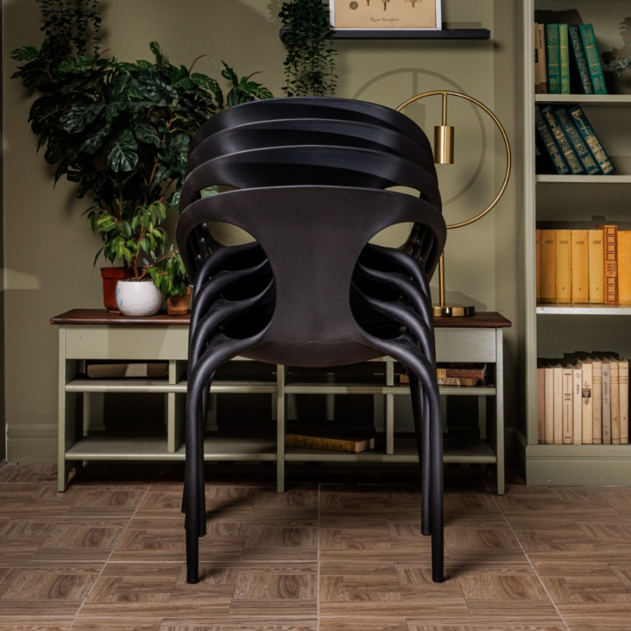 Комплект стол TOM (белый/черный) + 4 стула MAY (черный)