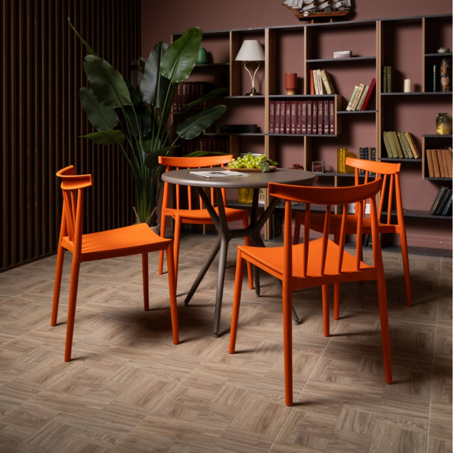 Комплект стол TOM (капучино) + 4 стула KAI (оранжевый)