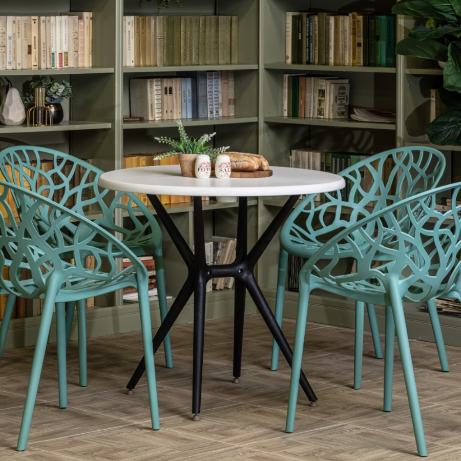 Комплект стол TOM (черно/белый) + 4 стула ARIA (нефрит)